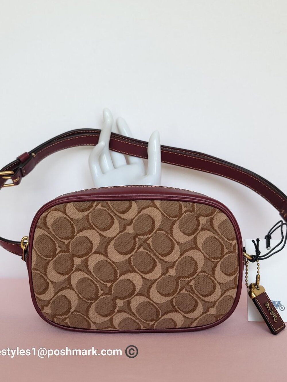 COACH 1941 Small BELT Bag in Signature Jacquard and Smooth Leather- Tan Scarlet⭐